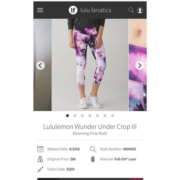Lululemon Wunder Under Crop III Blooming Pixie Multi Leggings Size 4 - Picture 3 of 3